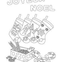 joyeux noel avec chausettes à colorier - Coloriage - Coloriage FETES - Coloriage NOEL - Coloriage LETTRES ALPHABET JOYEUX NOEL