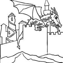 dragon volant devant chateau gratuit - Coloriage - Coloriage GRATUIT - Coloriage PERSONNAGE IMAGINAIRE - Coloriage CHEVALIERS ET DRAGONS
