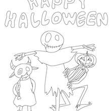 happy-halloween-with-halloween-monsters-01-n9e - Coloriage - Coloriage FETES - Coloriage HALLOWEEN - Coloriage MONSTRE HALLOWEEN
