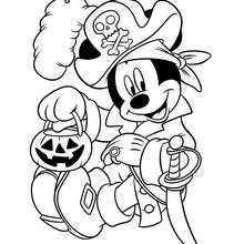 Coloriage d'Halloween : Mickey et son lampion en citrouille