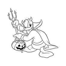 Coloriage d'Halloween : Coloriage Donald avec sa fourche et son lampion Halloween