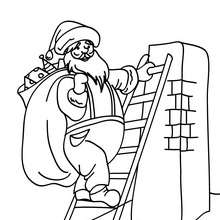 Coloriage Père Noël grimpant à la cheminée