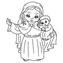 Marie avec Jésus à colorier - Coloriage - Coloriage FETES - Coloriage NOEL - Coloriage PERSONNAGES RELIGIEUX