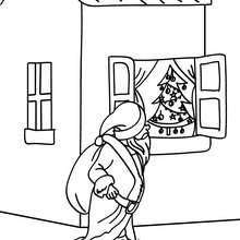 Papa Noël à la fenêtre à colorier - Coloriage - Coloriage FETES - Coloriage NOEL - Coloriage PERE NOEL - Coloriages PERE NOEL