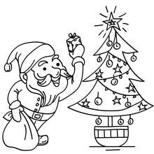 Papa Noël devant sapin à colorier - Coloriage - Coloriage FETES - Coloriage NOEL - Coloriage PERE NOEL - Coloriages PERE NOEL