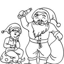 Coloriage Lutin de Noël et Papa Noël
