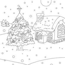 Sapin de Noël sous la neige à colorier - Coloriage - Coloriage FETES - Coloriage NOEL - Coloriage SAPIN DE NOEL - Coloriage SAPIN DE NOEL DECORE