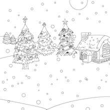 Sapins de Noël sous la neige à colorier - Coloriage - Coloriage FETES - Coloriage NOEL - Coloriage SAPIN DE NOEL - Coloriage SAPIN DE NOEL DECORE