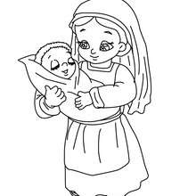 Marie à l'enfant à colorier - Coloriage - Coloriage FETES - Coloriage NOEL - Coloriage PERSONNAGES RELIGIEUX