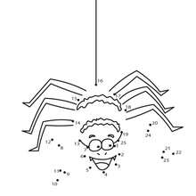 Jeu de points à relier : Araignée rigolote d'Halloween