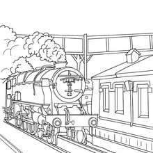 Locomotive en gare à colorier - Coloriage - Coloriage VEHICULES - Coloriage TRAIN - Coloriages TRAINS