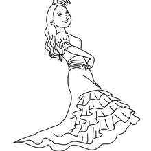 Princesse espagnole costume à colorier - Coloriage - Coloriage FETES - Coloriage CARNAVAL - Coloriage CARNAVAL COSTUMES