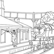 Locomotive en gare à colorier - Coloriage - Coloriage VEHICULES - Coloriage TRAIN - Coloriages TRAINS