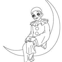 Pierrot sur la lune à colorier - Coloriage - Coloriage FETES - Coloriage CARNAVAL - Coloriage PERSONNAGES CARNAVAL