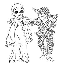 Pierrot et Arlequin à colorier - Coloriage - Coloriage FETES - Coloriage CARNAVAL - Coloriage PERSONNAGES CARNAVAL
