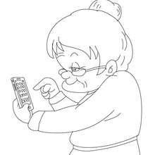Grand-mère et son portable à colorier - Coloriage - Coloriage FETES - Coloriage FETE DES GRANDS MERES