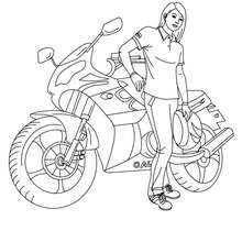 Fille à la moto à colorier - Coloriage - Coloriage VEHICULES - Coloriage MOTOS - Coloriage MOTOS ROUTIERES