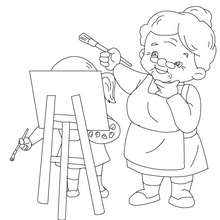 Grand-mère peintre à colorier - Coloriage - Coloriage FETES - Coloriage FETE DES GRANDS MERES