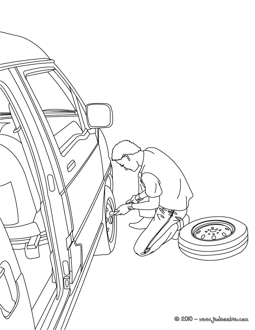 Coloriages changement d'une roue à colorier - fr.hellokids.com