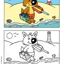 MINI-LOUP à colorier sur la plage - Coloriage - Coloriage DESSINS ANIMES - Coloriage MINI-LOUP