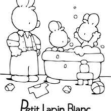PETIT LAPIN BLANC prend le bain - Coloriage - Coloriage PETIT LAPIN BLANC