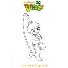 Dessin à imprimer DIEGO et son surf - Coloriage - Coloriage DORA - Coloriage TOURNEE NICKELODEON