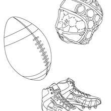 Coloriage du ballon, des chaussures et du casque de rugby