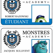 Document officiel de Monstres Academy : Cartes étudiant Robert Razowski et Jacques Sullivent