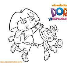 Coloriage de Dora et Babouche qui se tapent dans la main