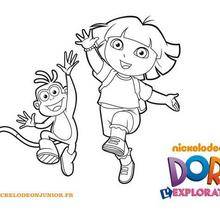Coloriage : Dora et Babouche sautent de joie