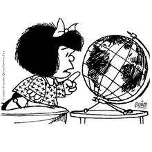 Coloriage de Mafalda observant le Monde