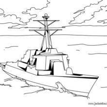 Coloriage d'une corvette, bateau de guerre