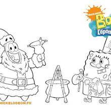 Coloriage Bob l'éponge : Patrick et Bob fêtent Noël