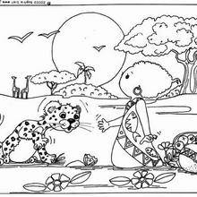 Coloriage de l'enfant et le léopard