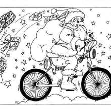 Coloriage du Père-Noël en vélo
