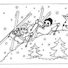 Coloriage de bonhommes de neige au ski
