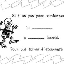 Carte d'invitation Halloween : Coloriage d'un squelette