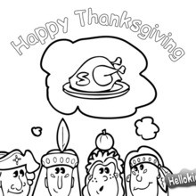 Coloriage : Enfants attendant le repas de Thanksgiving