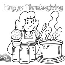 Coloriage : La préparation du repas de Thanksgiving