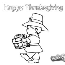 Coloriage : Petit enfant pèlerin préparant Thanksgiving