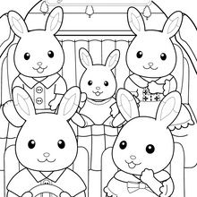 Coloriage : La famille lapin en voiture