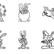 Coloriage de lapins jongleur, aviateur, surprise