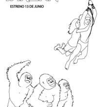 Coloriage : Tarzan et Jane au dessus des gorilles