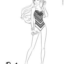 Coloriage Barbie : Barbie en maillot de bain rayé