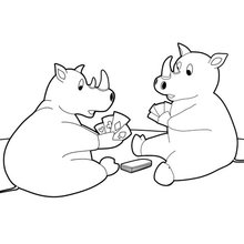 Coloriage : Deux rhinocéros jouant aux cartes
