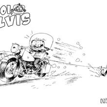 Coloriage : Elvis à moto