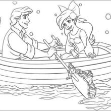 Coloriage Disney : Eric et Ariel en barque
