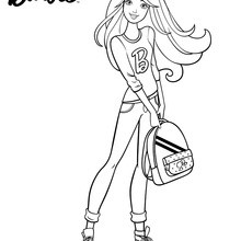 Coloriage Barbie : Barbie avec son sac d'étudiante