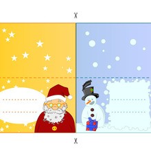 Etiquettes de table bonhomme de neige et Père Noël