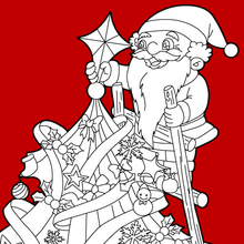 Coloriage : Papa Noël en haut du sapin à imprimer